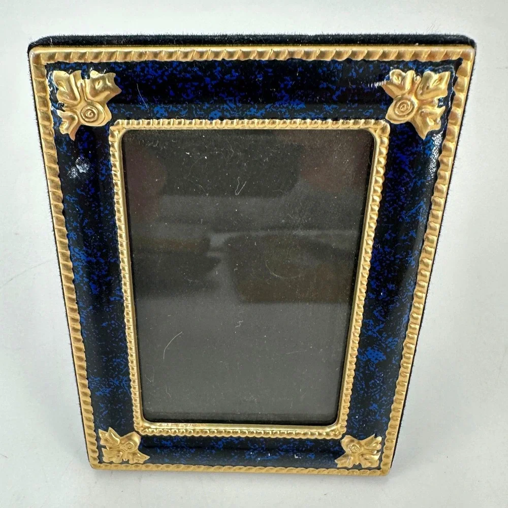 Vintage Style Cobalt Blue Gold‎ Enamel Miniature Picture Frame 2x3 Ornate